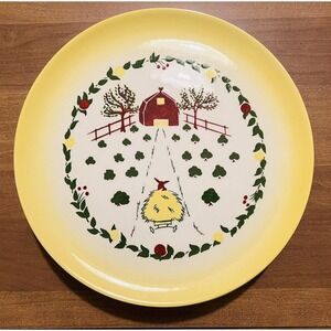 Vintage Brock of California Yellow Farmhouse Rooster Barn Dinner Plates 11" -Six